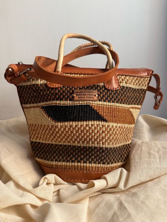Handmade Handbags - Handwoven Brown African Sisal Tote Bag Kenyan Basket Bag Leather Trim Large